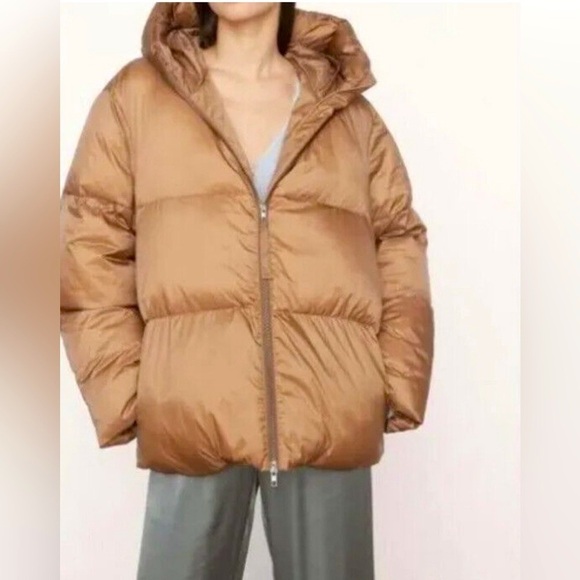 NEW! VINCE Hooded Puffer Jacket Mocha Women SZ Large - Picture 2 of 15